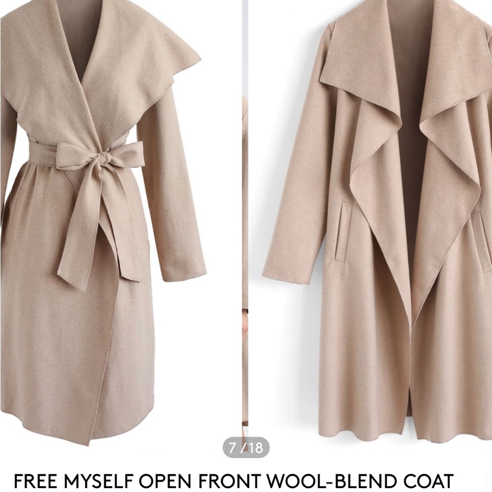 New w/o tags | FREE MYSELF OPEN FRONT WOOL-BLEND COAT IN SAND